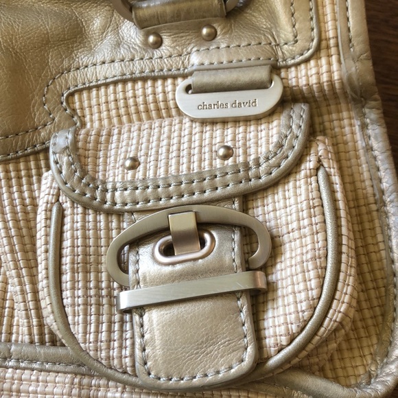 Charles David bag - straw and gold leather - Picture 3 of 5